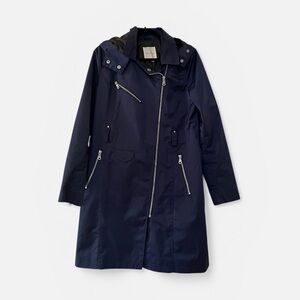 Avec Les Filles Navy Trench Coat with Zipper Accents